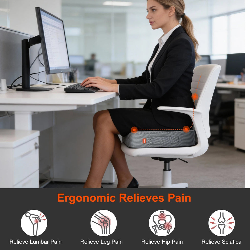 Ergonomic Hollow Out Grey Seat Pad, Breathable Quilted Fabric Cover with Memory Foam, Washable Cushion for Car & Office Chairs - Velvet Haven
