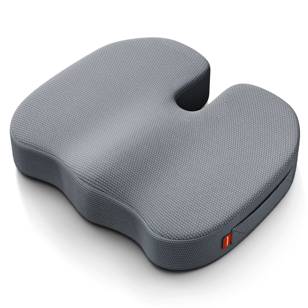 Ergonomic Hollow Out Grey Seat Pad, Breathable Quilted Fabric Cover with Memory Foam, Washable Cushion for Car & Office Chairs - Velvet Haven
