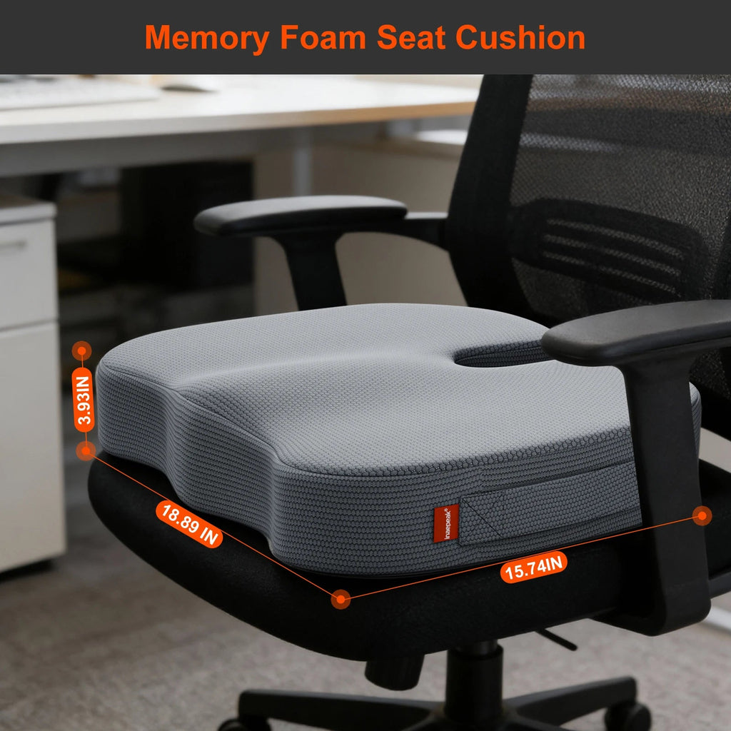 Ergonomic Hollow Out Grey Seat Pad, Breathable Quilted Fabric Cover with Memory Foam, Washable Cushion for Car & Office Chairs - Velvet Haven