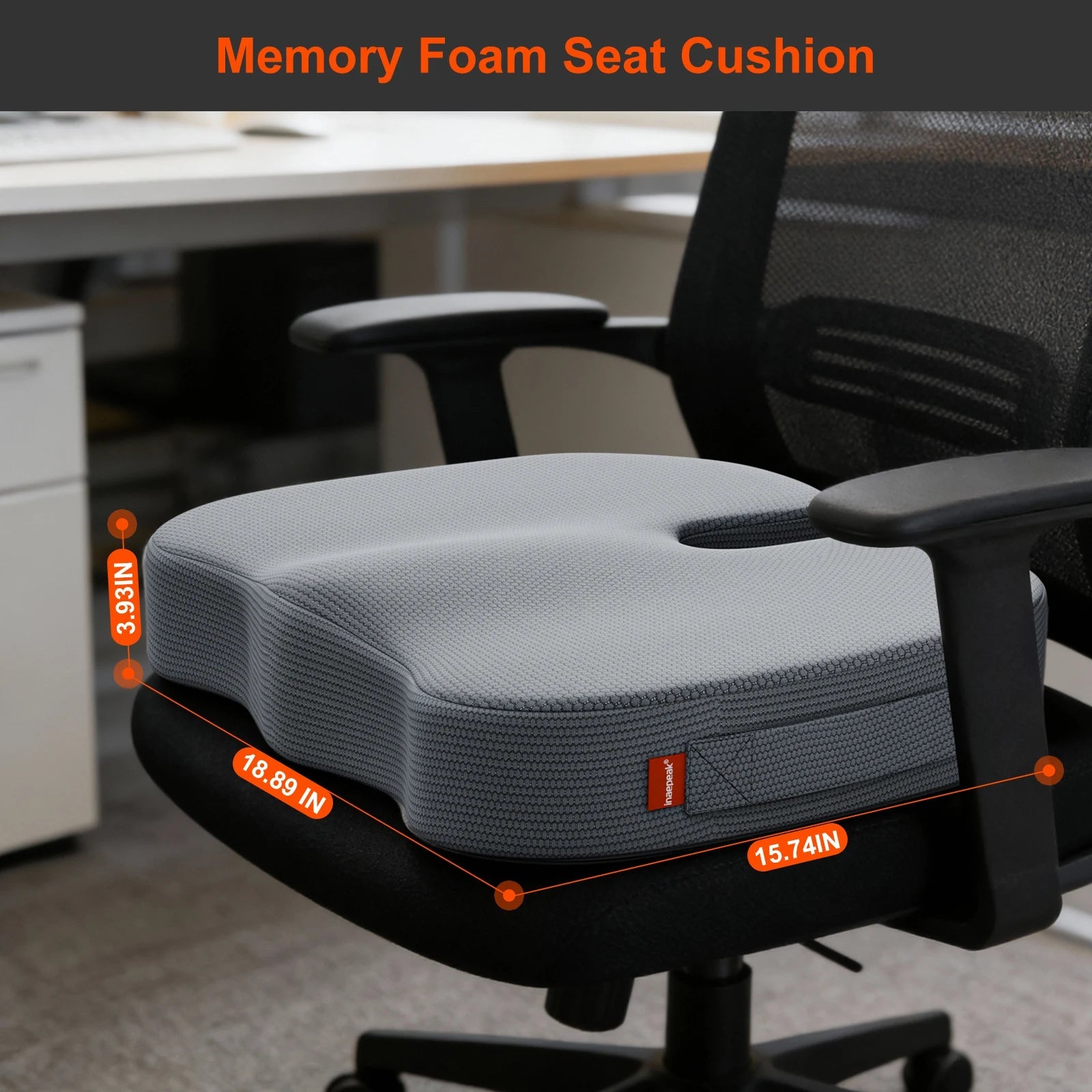 Ergonomic Hollow Out Grey Seat Pad, Breathable Quilted Fabric Cover with Memory Foam, Washable Cushion for Car & Office Chairs - Velvet Haven