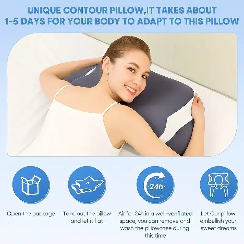 Ergonomic memory foam butterfly neck pillow, C-shaped/adjustable dual height, transparent cover support - side/supine/pillow sle - Velvet Haven