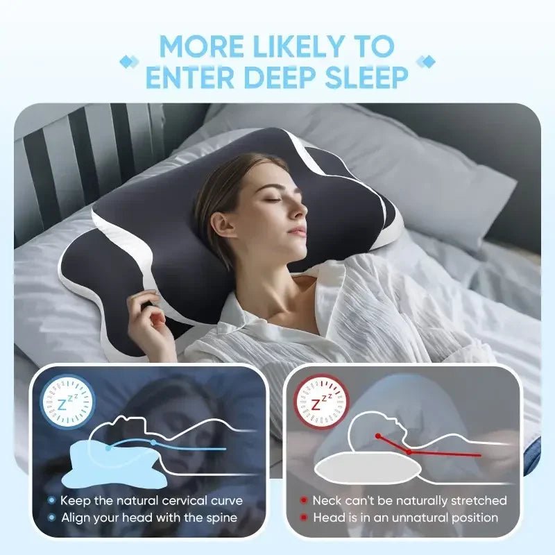 Ergonomic memory foam butterfly neck pillow, C-shaped/adjustable dual height, transparent cover support - side/supine/pillow sle - Velvet Haven