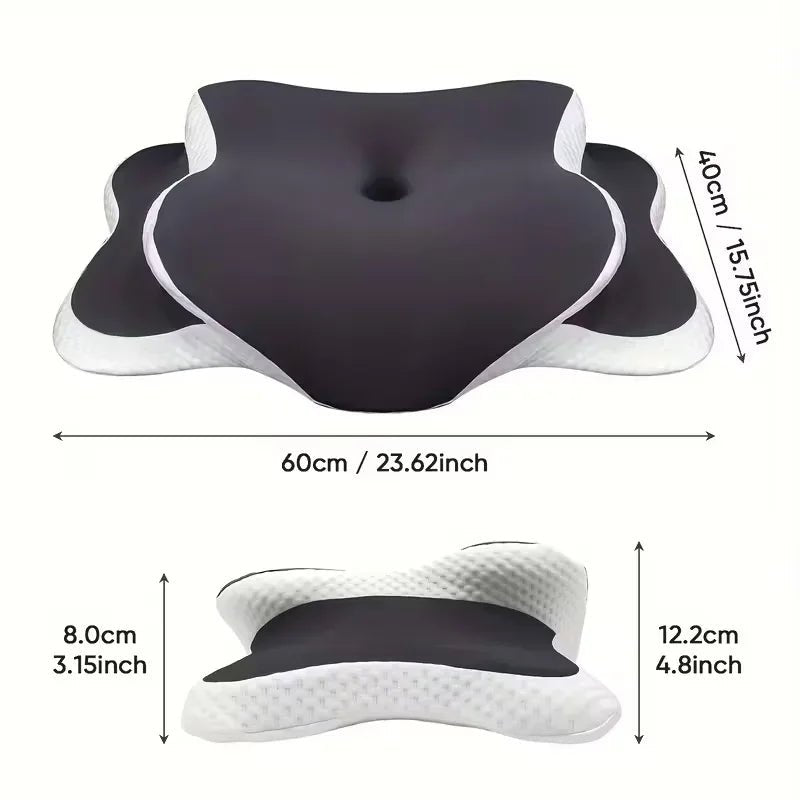 Ergonomic memory foam butterfly neck pillow, C-shaped/adjustable dual height, transparent cover support - side/supine/pillow sle - Velvet Haven