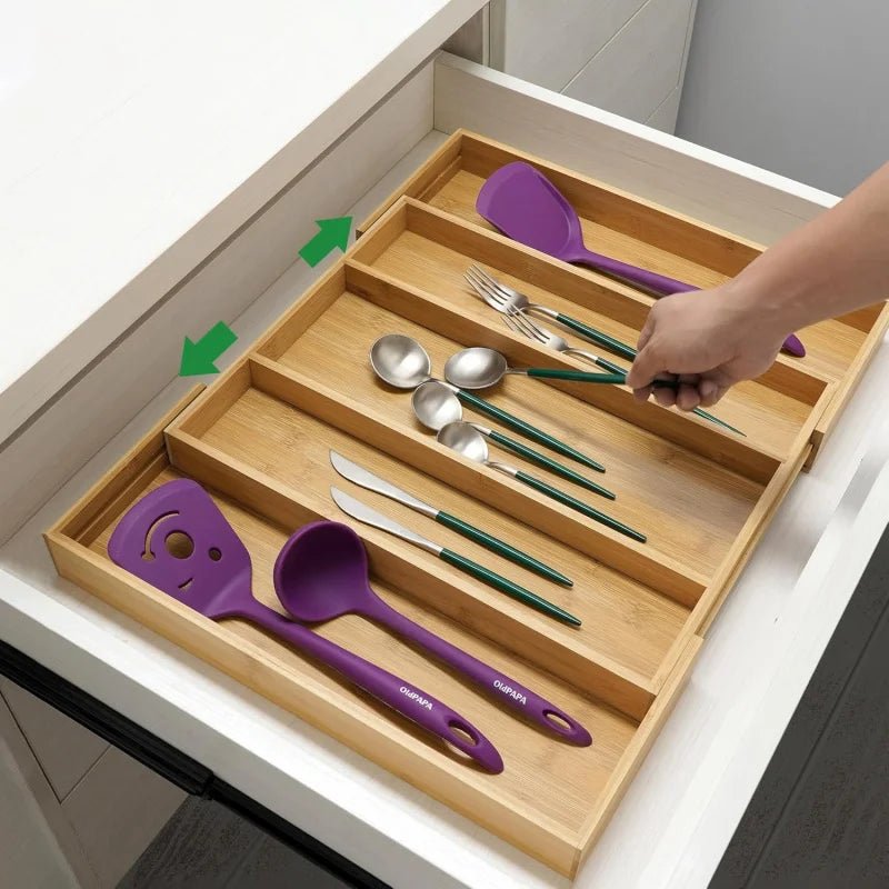 Expandable Bamboo Kitchen Drawer Organizer,Adjustable Cutlery Holder and Cutlery Tray Organizer,Drawer divider for silverware,Ta - Velvet Haven