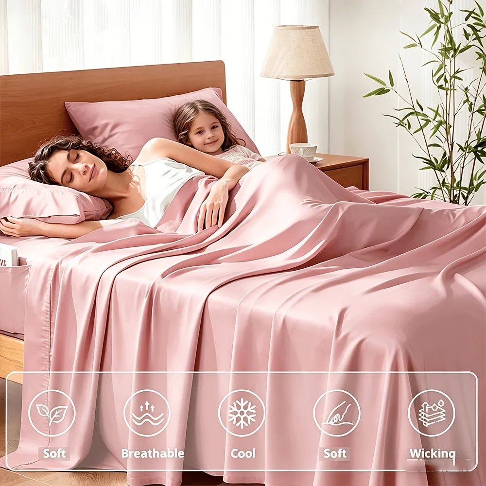 Extra Deep Bamboo Cooling Bedding, Breathable And Cooling Hotel Luxury Bed Sheets Set for Child, Easy And Secure Fit - Soft, Wrinkle Free And Comfy Kids Sheet with 15" Deep Pocket, Ultra-Soft And Machine Washable Bedding, Kid - Velvet Haven