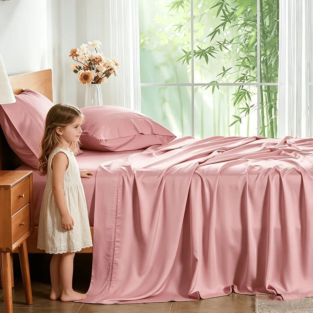 Extra Deep Bamboo Cooling Bedding, Breathable And Cooling Hotel Luxury Bed Sheets Set for Child, Easy And Secure Fit - Soft, Wrinkle Free And Comfy Kids Sheet with 15" Deep Pocket, Ultra-Soft And Machine Washable Bedding, Kid - Velvet Haven