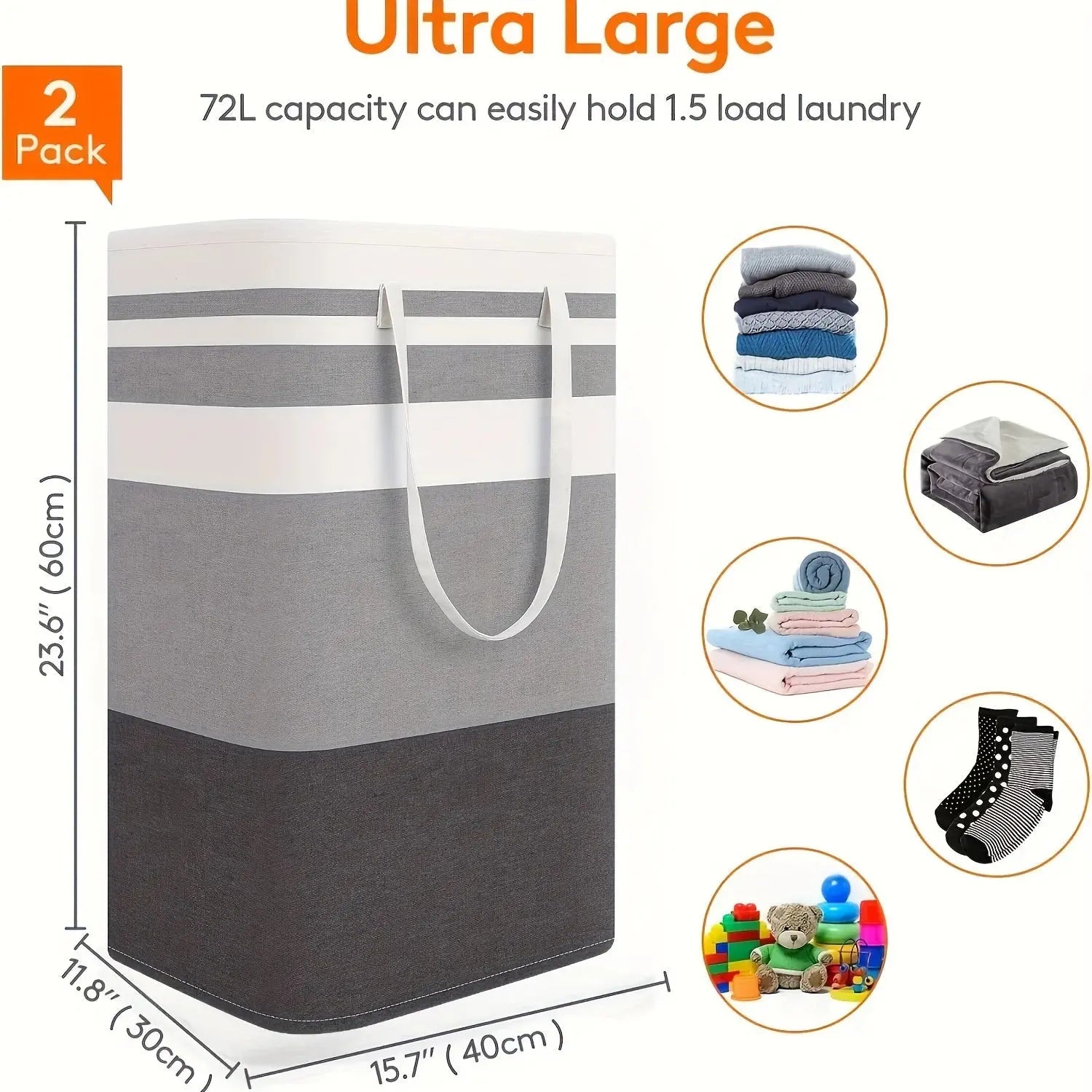 Extra Large Waterproof Laundry Hamper with Extended Handle - Foldable, Freestanding Clothes and Toys Organizer, Laundry Hamper - Velvet Haven