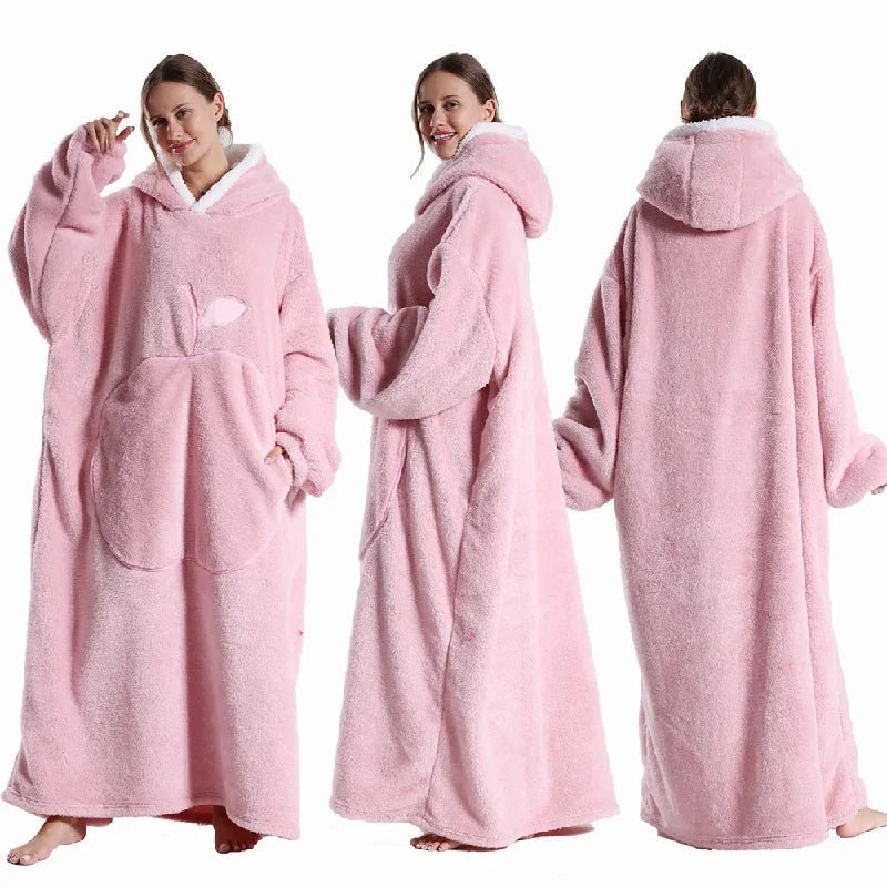 Extra Long Wearable Blankets Winter Flannel Hooded Blanket with Full Sleeves Men Women Cozy Soft Throw Adult TV Blanket - Velvet Haven