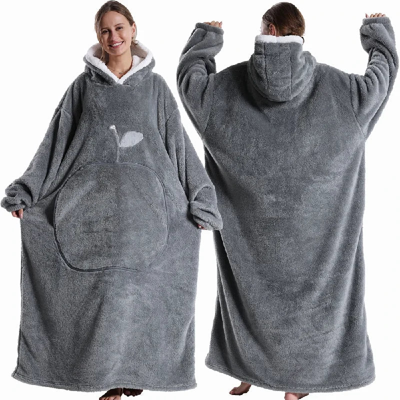 Extra Long Wearable Blankets Winter Flannel Hooded Blanket with Full Sleeves Men Women Cozy Soft Throw Adult TV Blanket - Velvet Haven