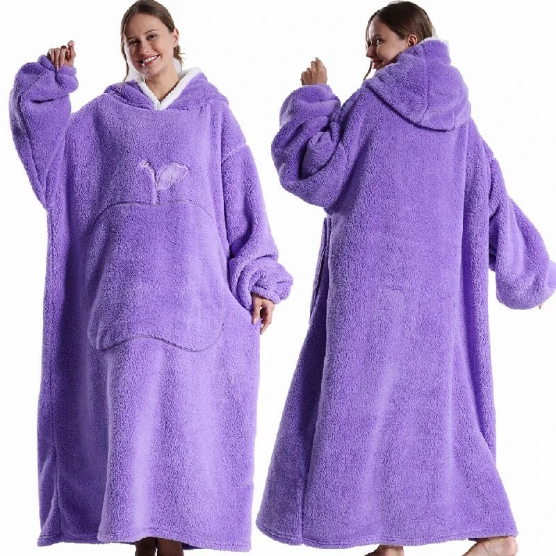 Extra Long Wearable Blankets Winter Flannel Hooded Blanket with Full Sleeves Men Women Cozy Soft Throw Adult TV Blanket - Velvet Haven