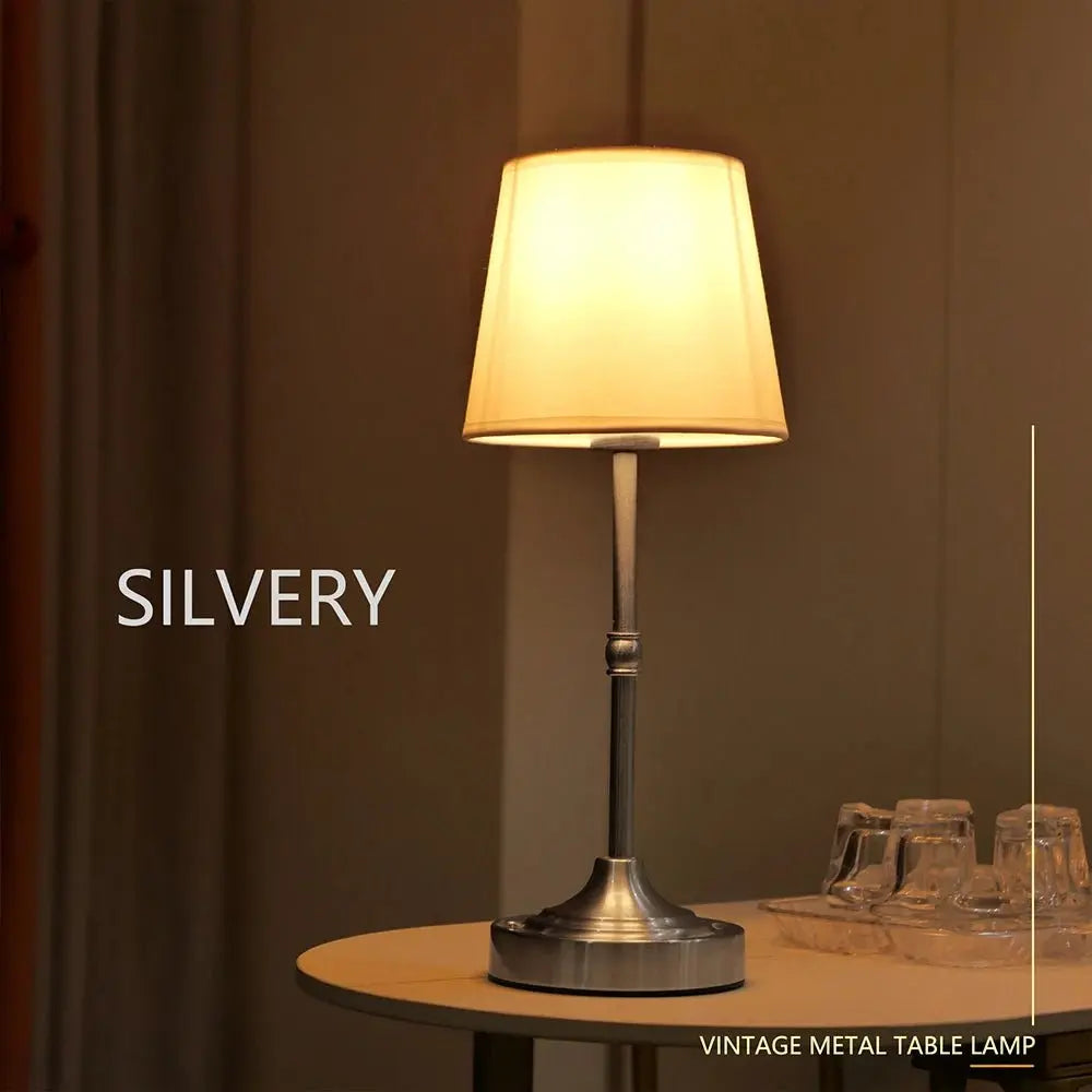 Fabric Desk Lamp Rechargeable Touch Table Lamp Replaceable E12 Bulb 2700K For Restaurant Hotel Room Bedside Decor Lighing - Velvet Haven
