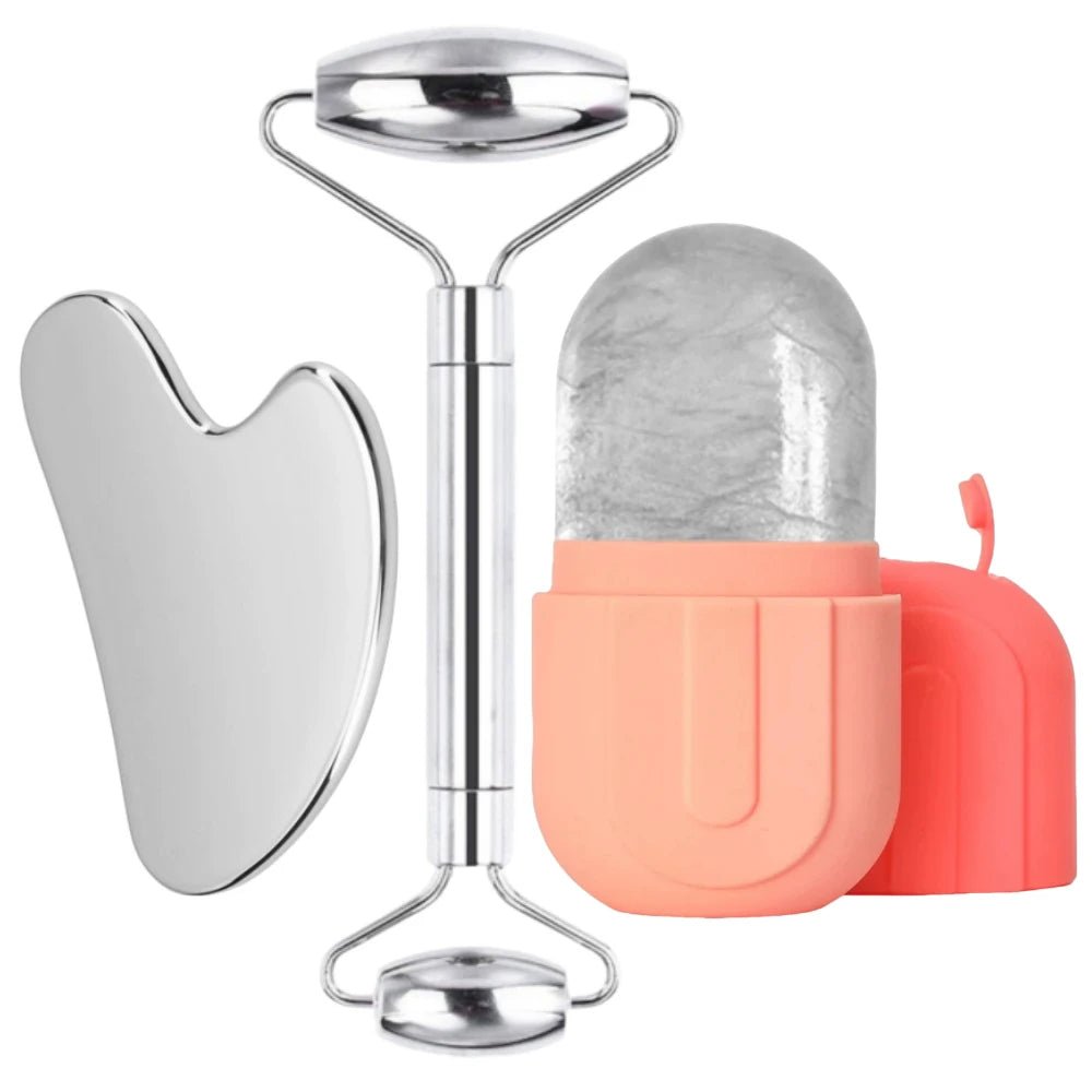 Face Ice Roller & Stainless Steel Gua Sha Massage Tool - Velvet Haven