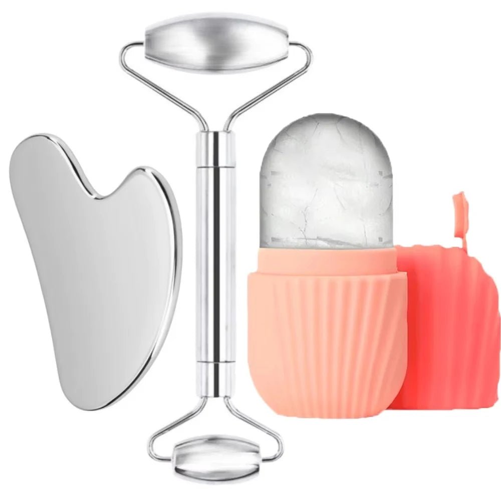 Face Ice Roller & Stainless Steel Gua Sha Massage Tool - Velvet Haven