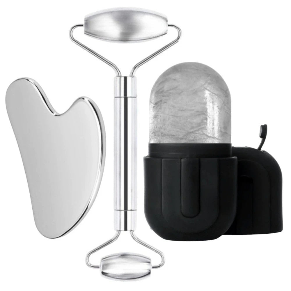 Face Ice Roller & Stainless Steel Gua Sha Massage Tool - Velvet Haven