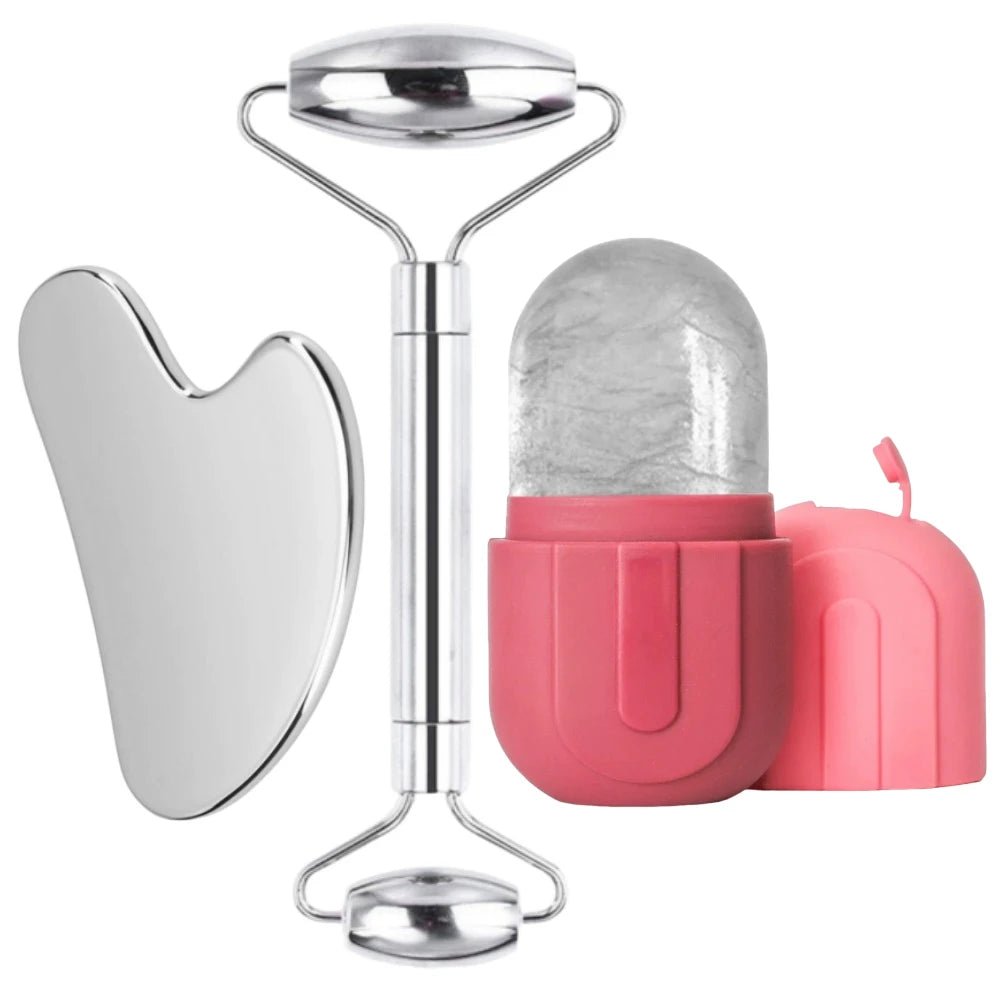 Face Ice Roller & Stainless Steel Gua Sha Massage Tool - Velvet Haven