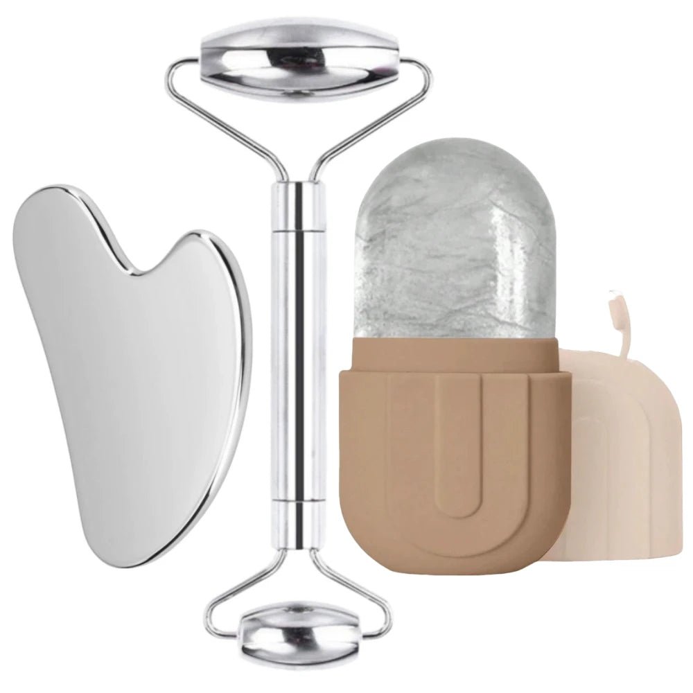 Face Ice Roller & Stainless Steel Gua Sha Massage Tool - Velvet Haven