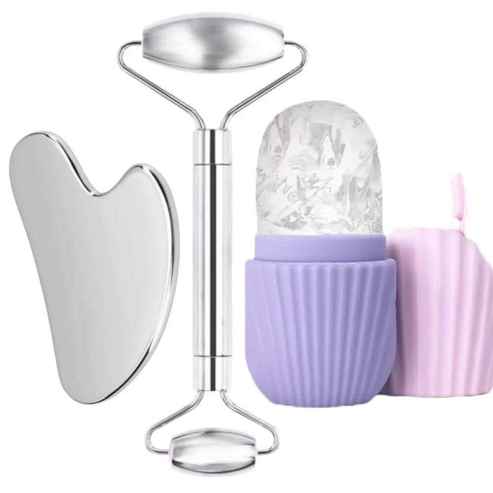 Face Ice Roller & Stainless Steel Gua Sha Massage Tool - Velvet Haven