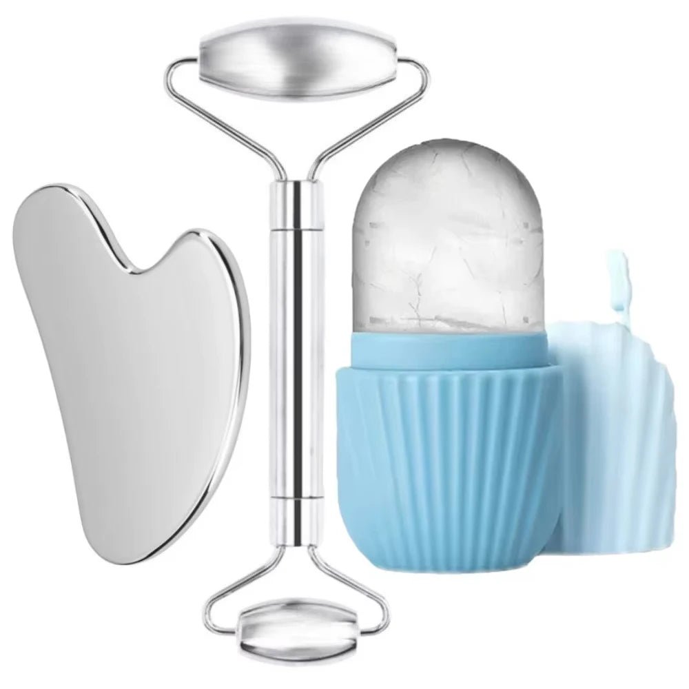 Face Ice Roller & Stainless Steel Gua Sha Massage Tool - Velvet Haven