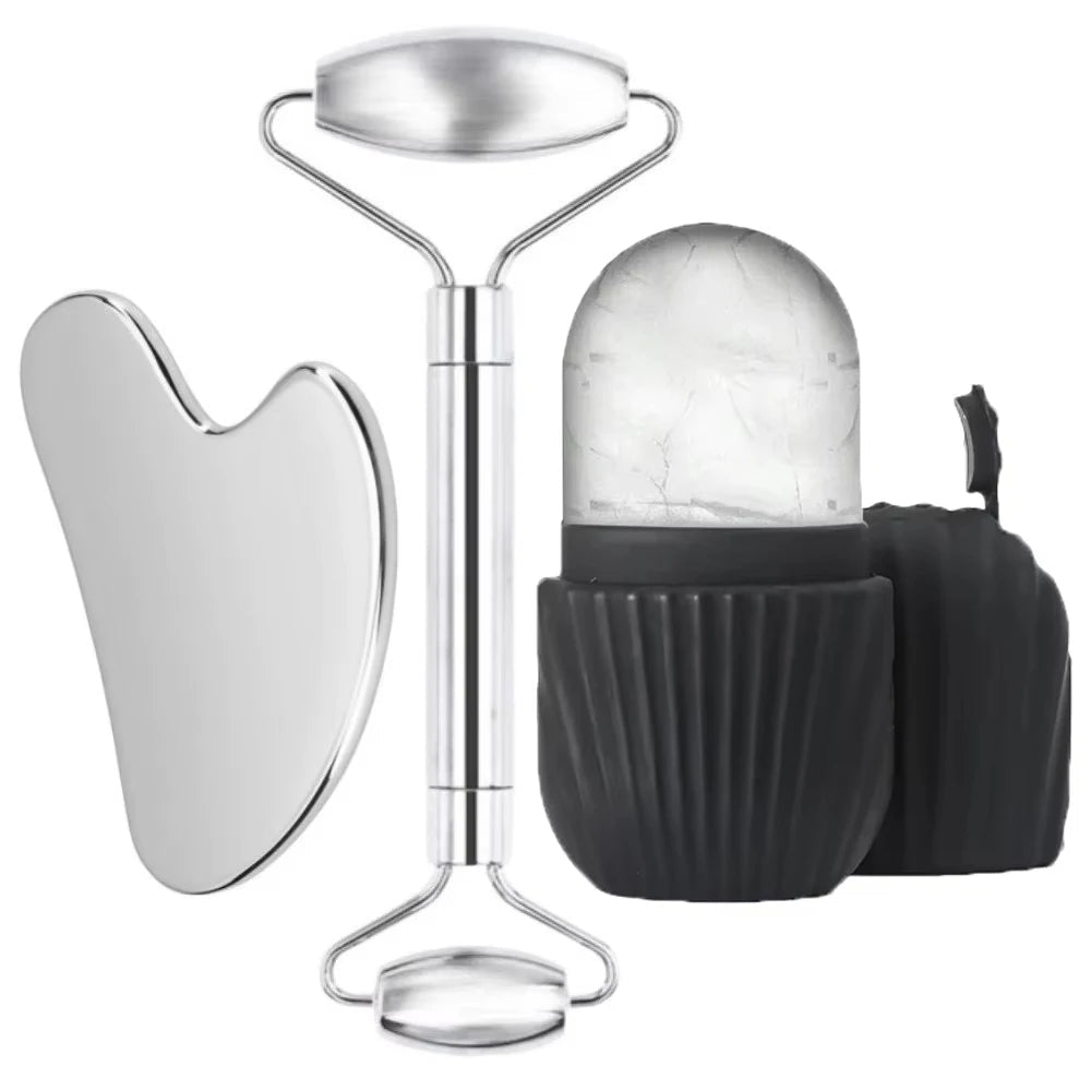 Face Ice Roller & Stainless Steel Gua Sha Massage Tool - Velvet Haven