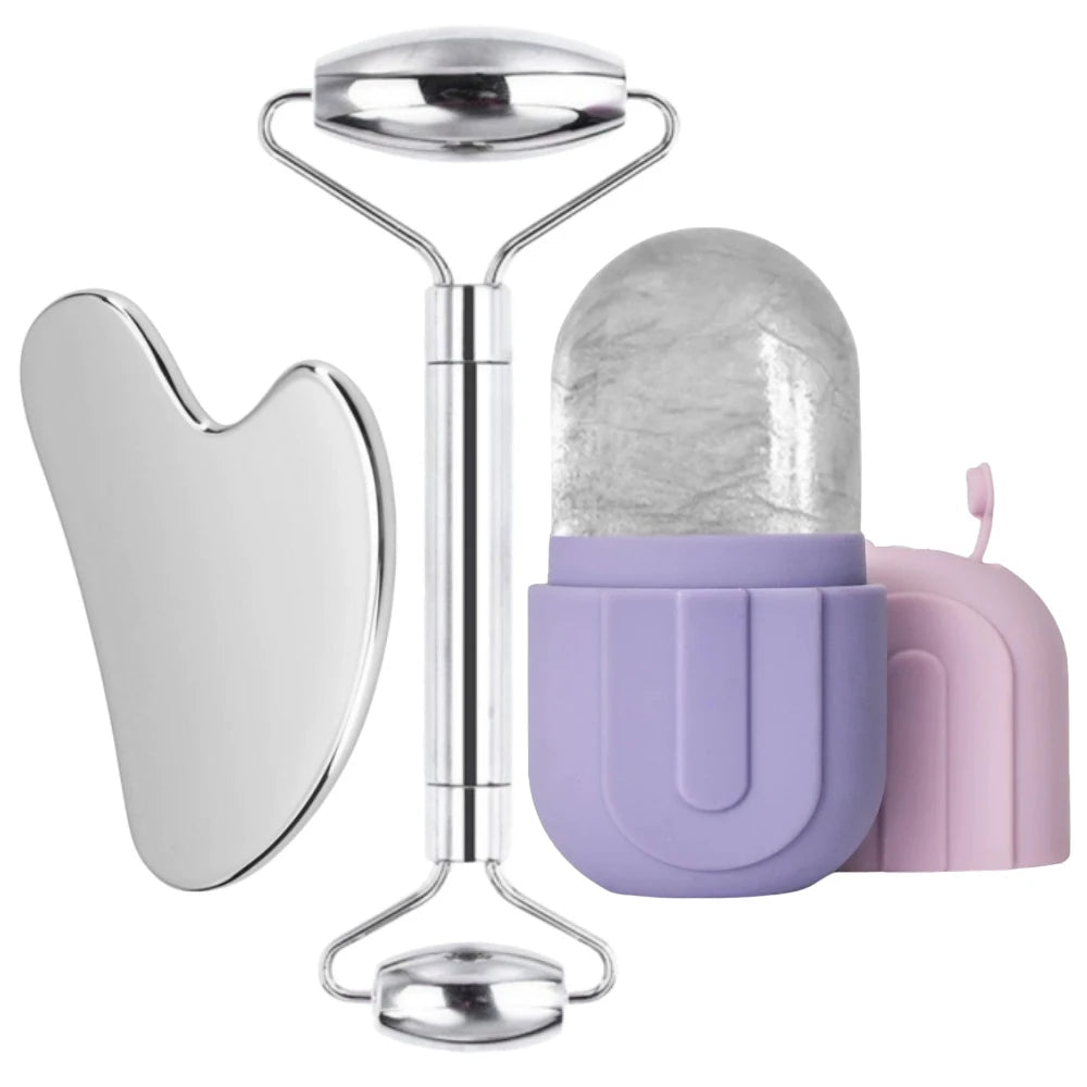 Face Ice Roller & Stainless Steel Gua Sha Massage Tool - Velvet Haven