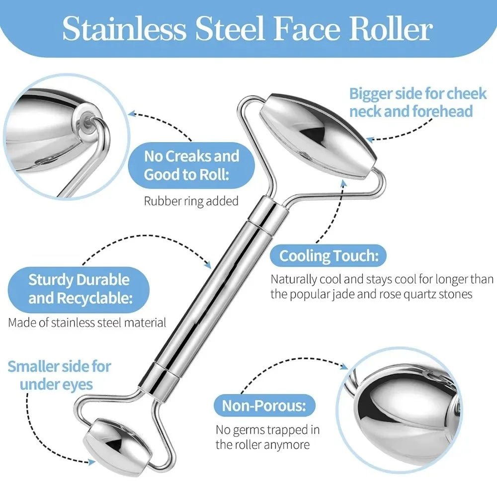 Face Ice Roller & Stainless Steel Gua Sha Massage Tool - Velvet Haven