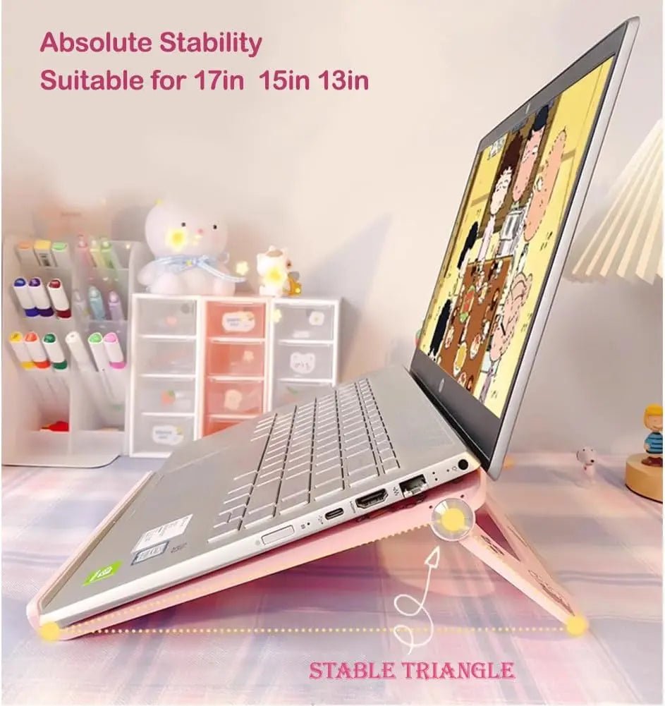 Foldable Laptop Stand for Desk, Adjustable Multi-Angle Computer Holder, Ventilated Riser for Notebooks up to 17 Inches, Pink - Velvet Haven