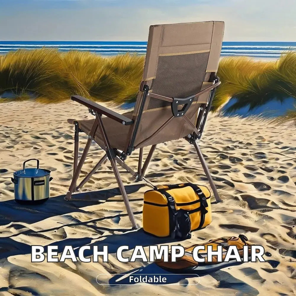 Foldable Metal Camping Chair With Cup Holder Armrest For Beach Outdoor Concerts Sports Travel Garden Use - Velvet Haven