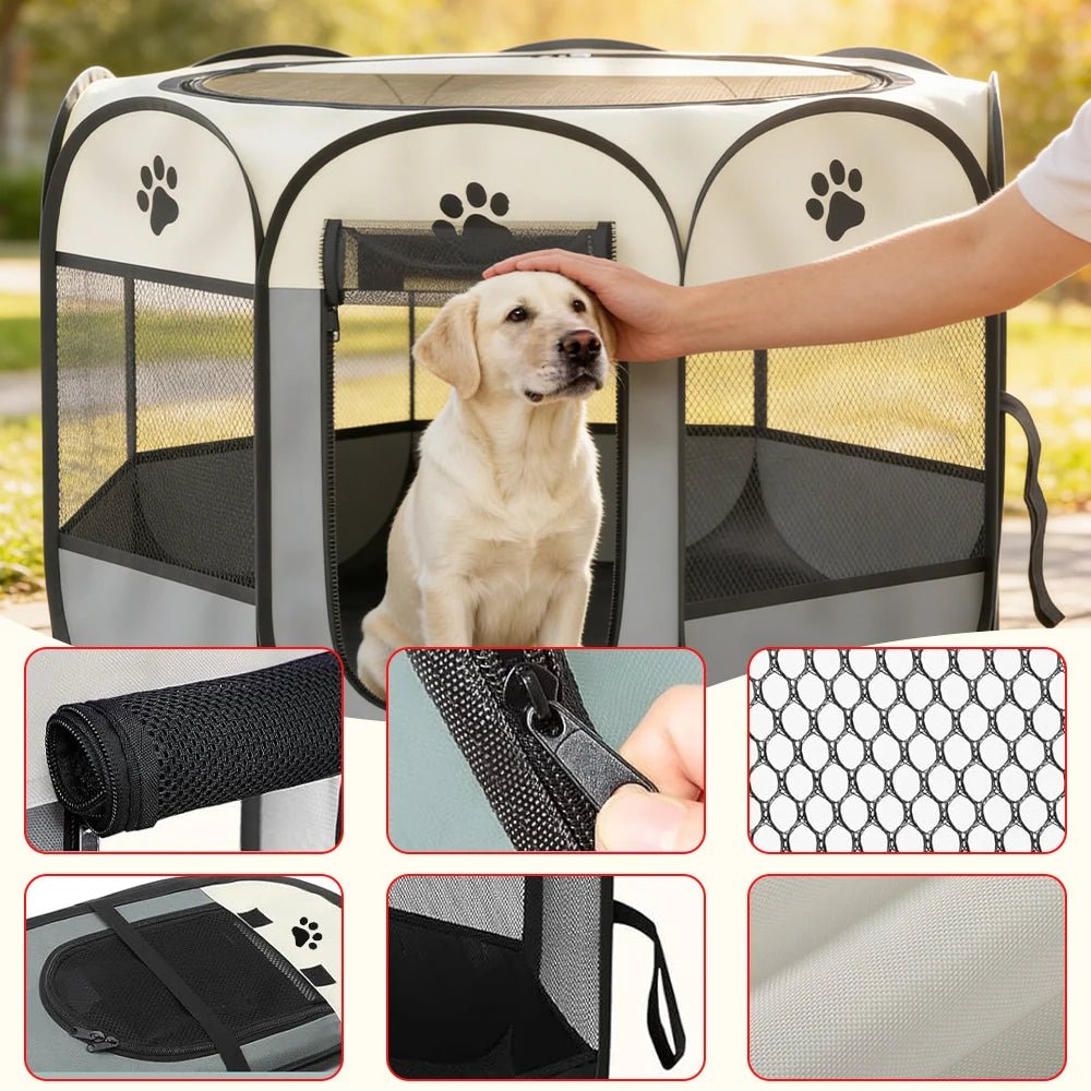 Foldable Octagonal Pet Playpen & Portable Travel Tent - Spacious Indoor/Outdoor Kennel Cage with Scratch-Resistant Oxford Fabric for Dogs, Cats, Puppies, and All Small Animals | Easy Setup, Durable & Easy to Carry | Plus, 1 R - Velvet Haven