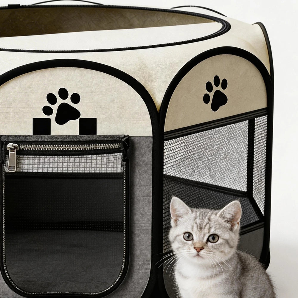 Foldable Octagonal Pet Playpen & Portable Travel Tent - Spacious Indoor/Outdoor Kennel Cage with Scratch-Resistant Oxford Fabric for Dogs, Cats, Puppies, and All Small Animals | Easy Setup, Durable & Easy to Carry | Plus, 1 R - Velvet Haven