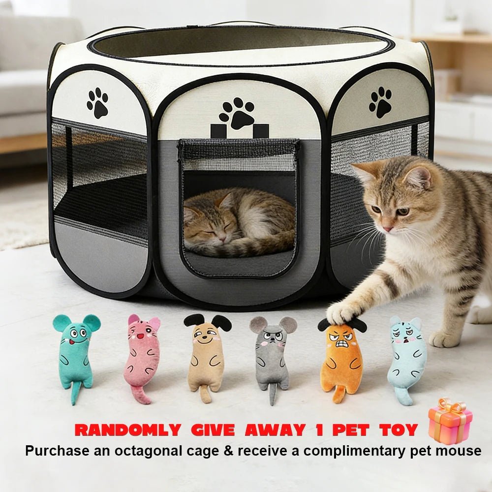 Foldable octagonal pet playpen with breathable mesh and Oxford fabric for indoor and outdoor use with dogs, cats, puppies, and small pets