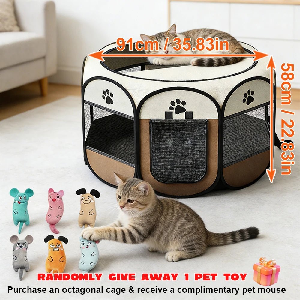 Foldable octagonal pet playpen with breathable mesh and Oxford fabric for indoor and outdoor use with dogs, cats, puppies, and small pets