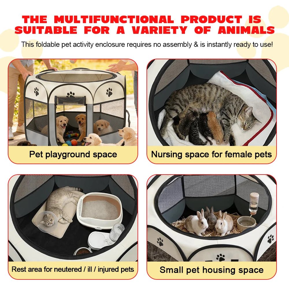Foldable octagonal pet playpen with breathable mesh and Oxford fabric for indoor and outdoor use with dogs, cats, puppies, and small pets