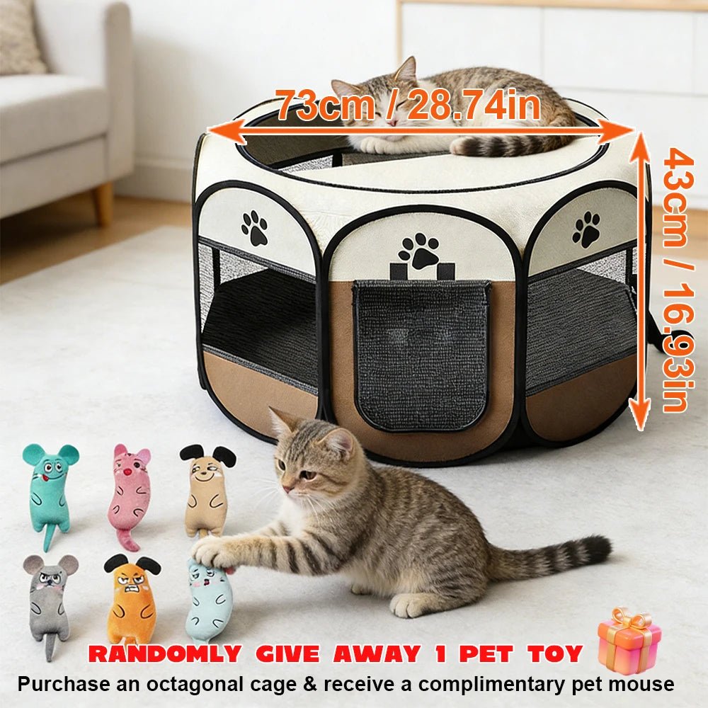 Foldable octagonal pet playpen with breathable mesh and Oxford fabric for indoor and outdoor use with dogs, cats, puppies, and small pets