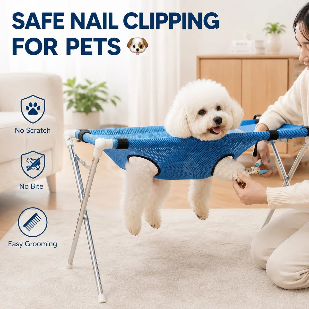 Foldable Pet Grooming Hammock Stand for Dog & Cat Nail Clipping - Velvet Haven