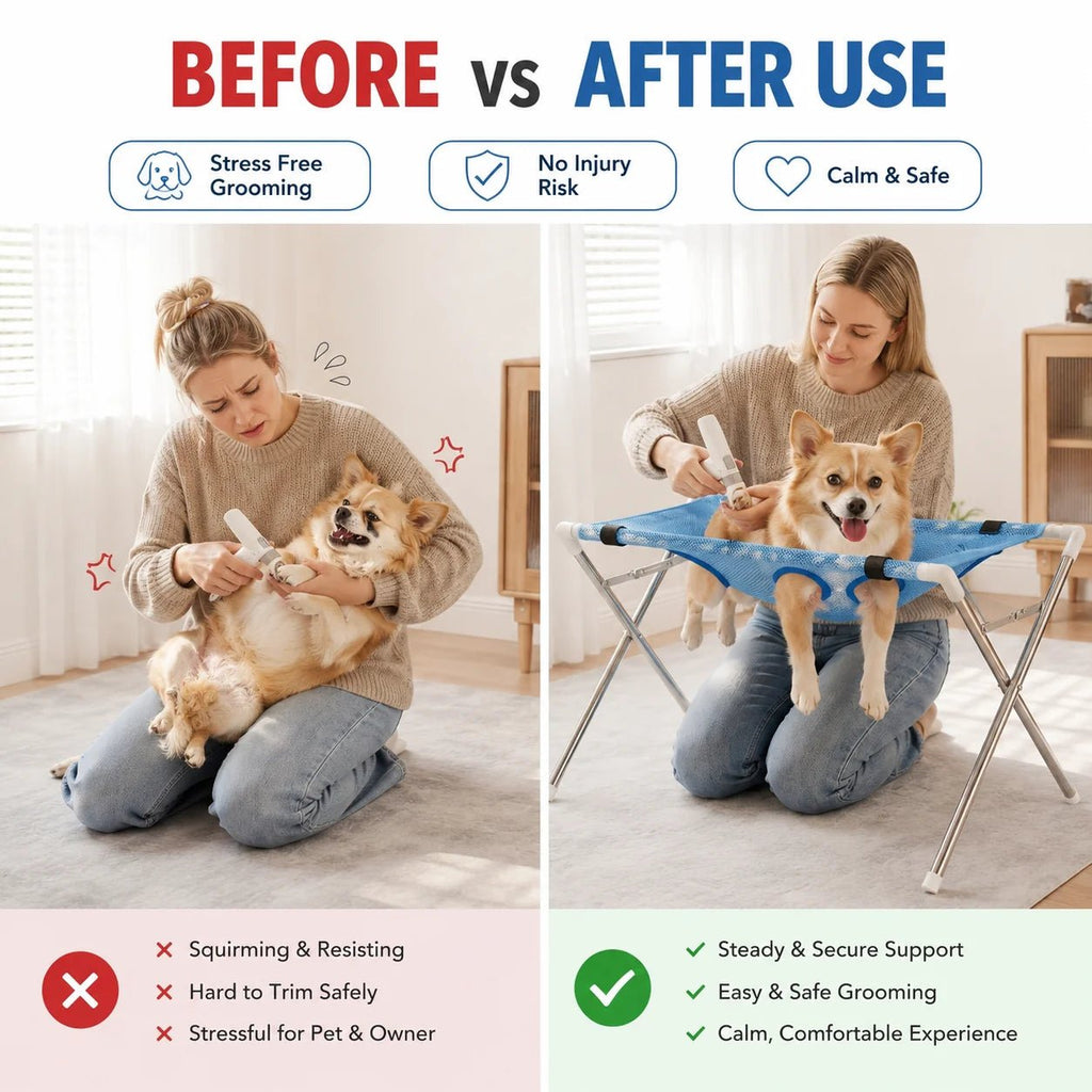 Foldable Pet Grooming Hammock Stand for Dog & Cat Nail Clipping - Velvet Haven