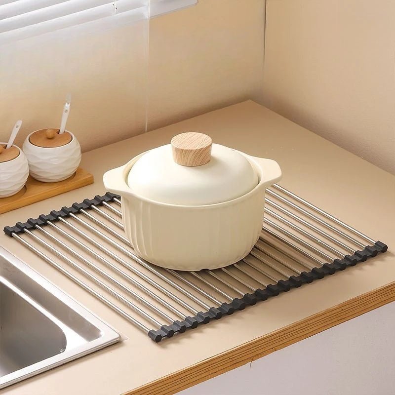 Foldable Roll-Up Sink Drain Rack Heat Resistant Kitchen Organizer for Dishes, Chopsticks, Fruits & Vegetables - Velvet Haven