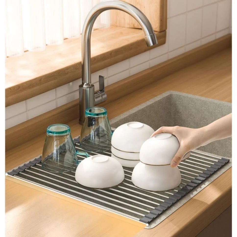 Foldable Roll-Up Sink Drain Rack Heat Resistant Kitchen Organizer for Dishes, Chopsticks, Fruits & Vegetables - Velvet Haven