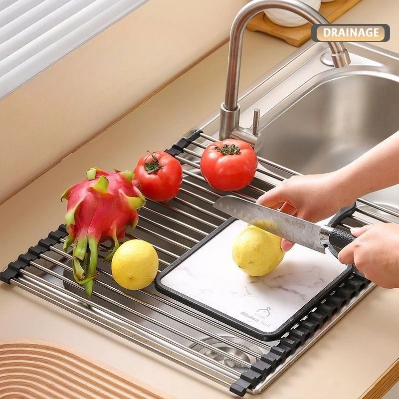 Foldable Roll-Up Sink Drain Rack Heat Resistant Kitchen Organizer for Dishes, Chopsticks, Fruits & Vegetables - Velvet Haven