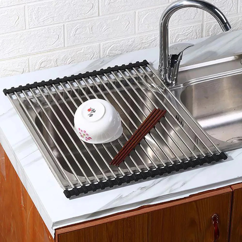 Foldable Roll-Up Sink Drain Rack Heat Resistant Kitchen Organizer for Dishes, Chopsticks, Fruits & Vegetables - Velvet Haven