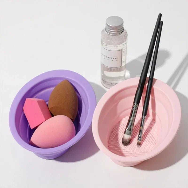 Foldable Silicone Makeup Brush Cleaner Bowl - 13 x 9 cm - Velvet Haven