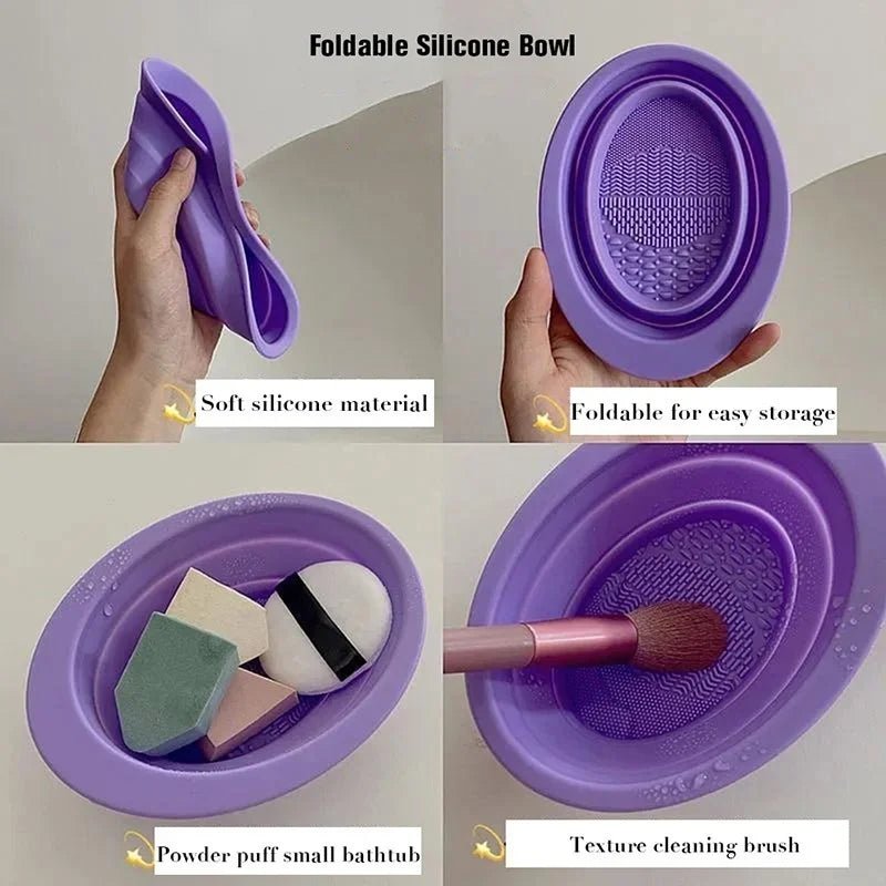 Foldable Silicone Makeup Brush Cleaner Bowl - 13 x 9 cm - Velvet Haven