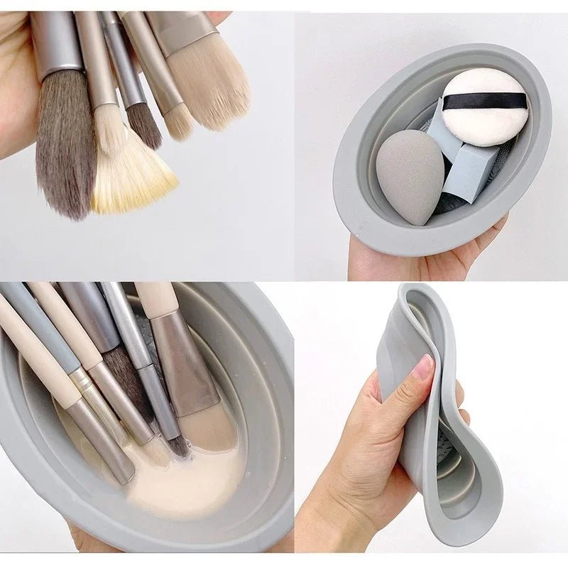 Foldable Silicone Makeup Brush Cleaner Bowl - 13 x 9 cm - Velvet Haven