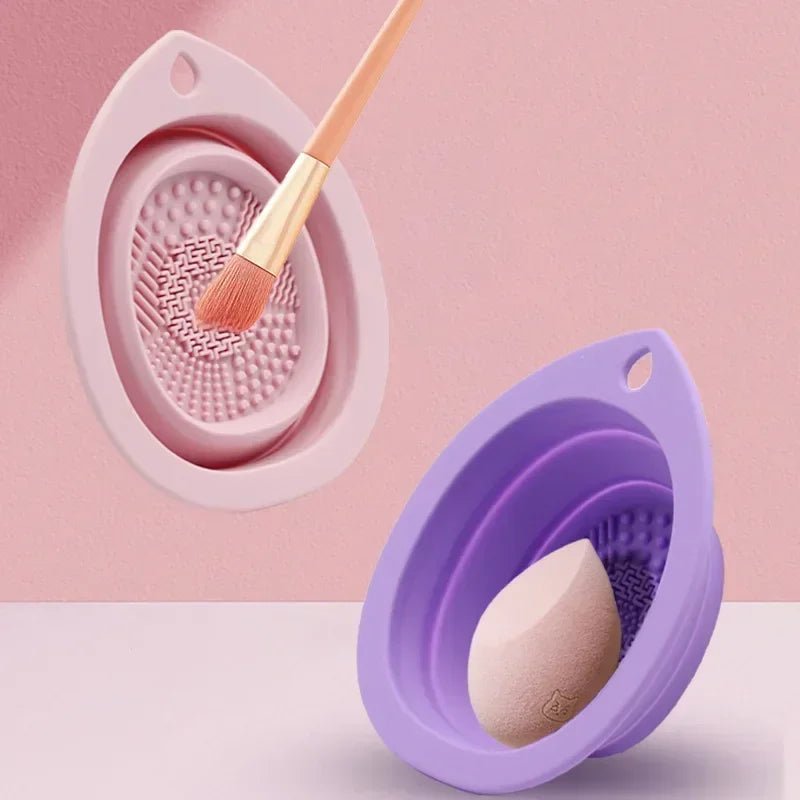 Foldable Silicone Makeup Brush Cleaner Bowl & Scrub Mat for Brushes and Sponges - Velvet Haven