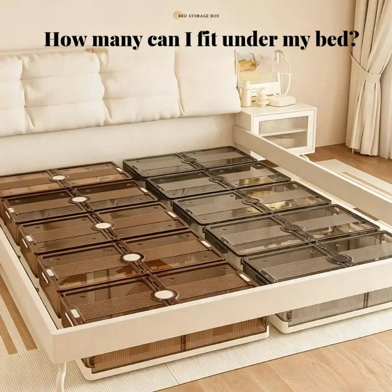 Foldable Under Bed Storage Box with Clear Transparent Flip Lid & Built-in Rolling Wheels, Collapsible Stackable Plastic Underbed Storage Container with Side Gripping Handles, Dustproof Low Profile Organizer for Clothes, Blank - Velvet Haven