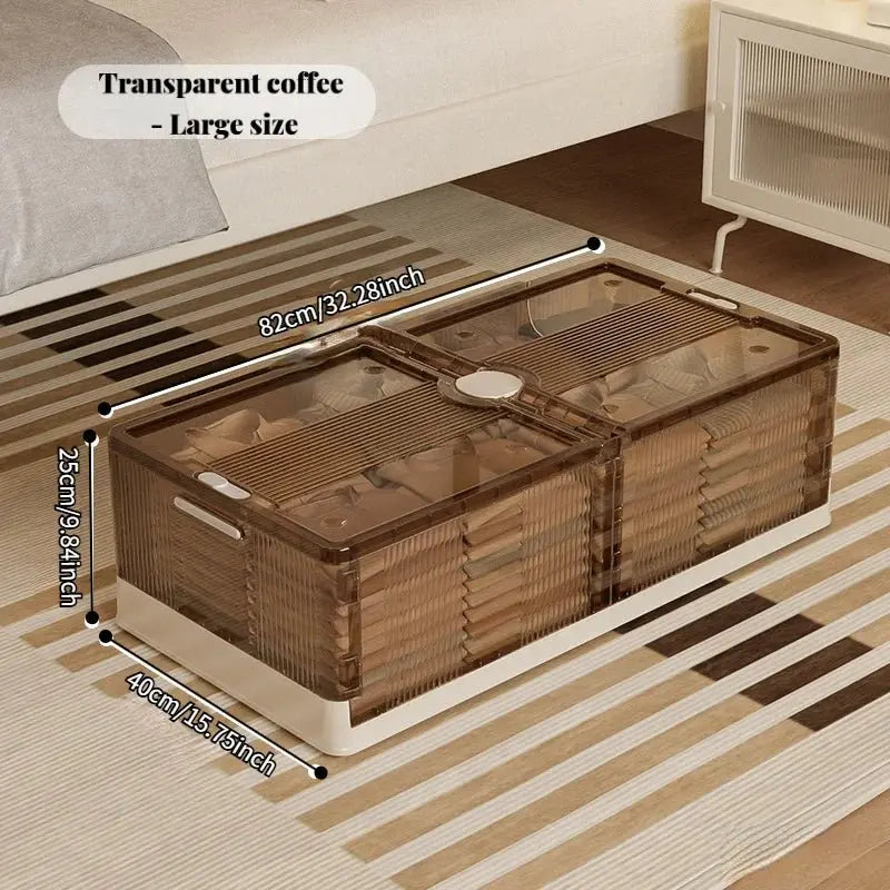 Foldable Under Bed Storage Box with Clear Transparent Flip Lid & Built-in Rolling Wheels, Collapsible Stackable Plastic Underbed Storage Container with Side Gripping Handles, Dustproof Low Profile Organizer for Clothes, Blank - Velvet Haven