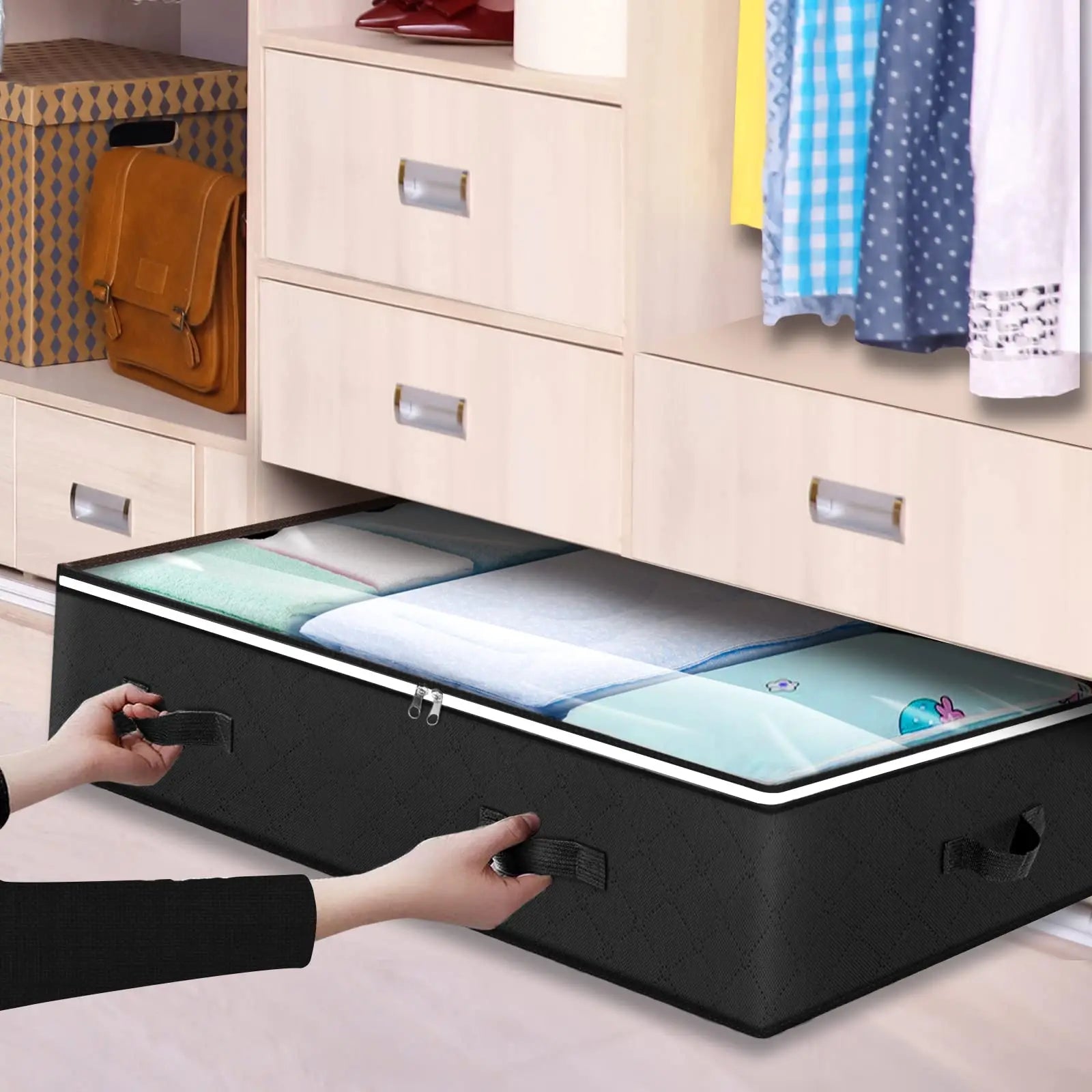 Foldable Under Bed Storage Containers with Clear Window Underbed Toy Organizers and Clothing Storage Bags Closet Storage Bins - Velvet Haven