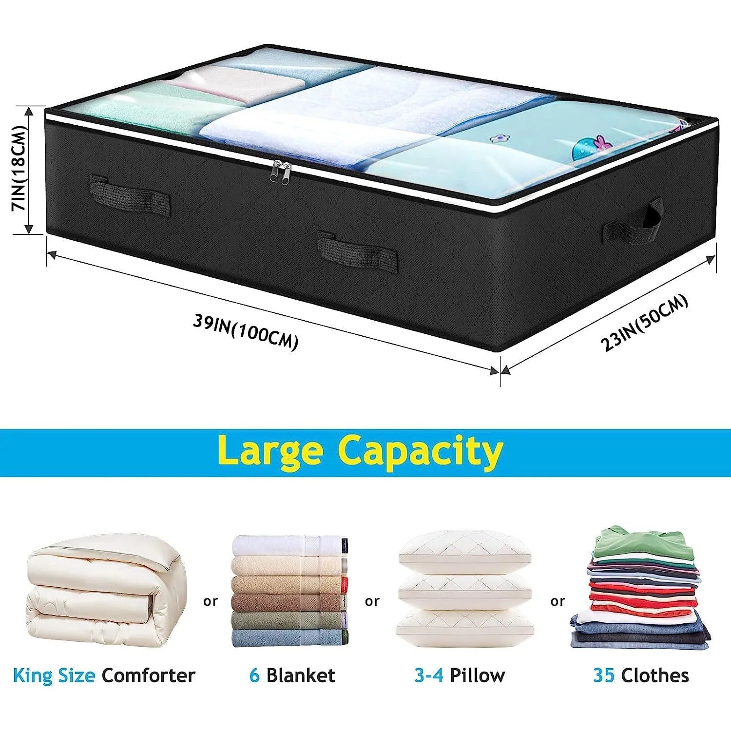 Foldable Under Bed Storage Containers with Clear Window Underbed Toy Organizers and Clothing Storage Bags Closet Storage Bins - Velvet Haven