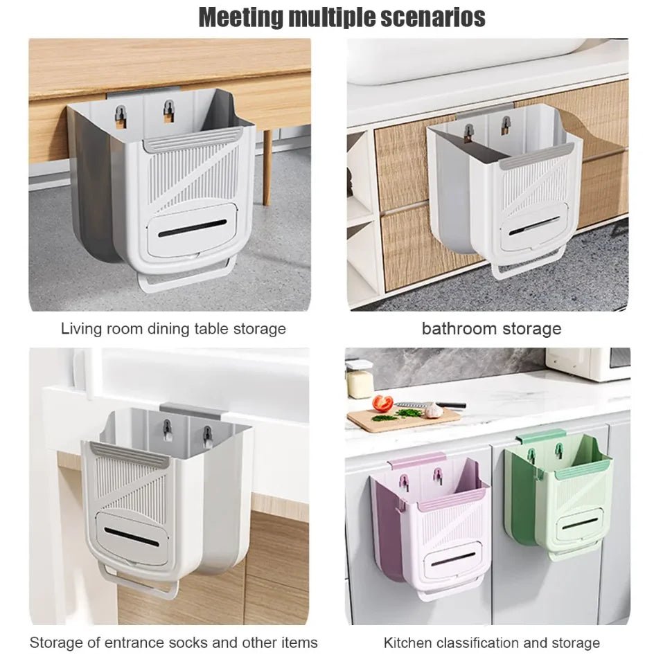 Folding Hanging Trash Can for Cabinet Door or Wall - Velvet Haven