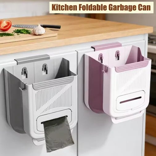 Folding Hanging Trash Can for Cabinet Door or Wall - Velvet Haven