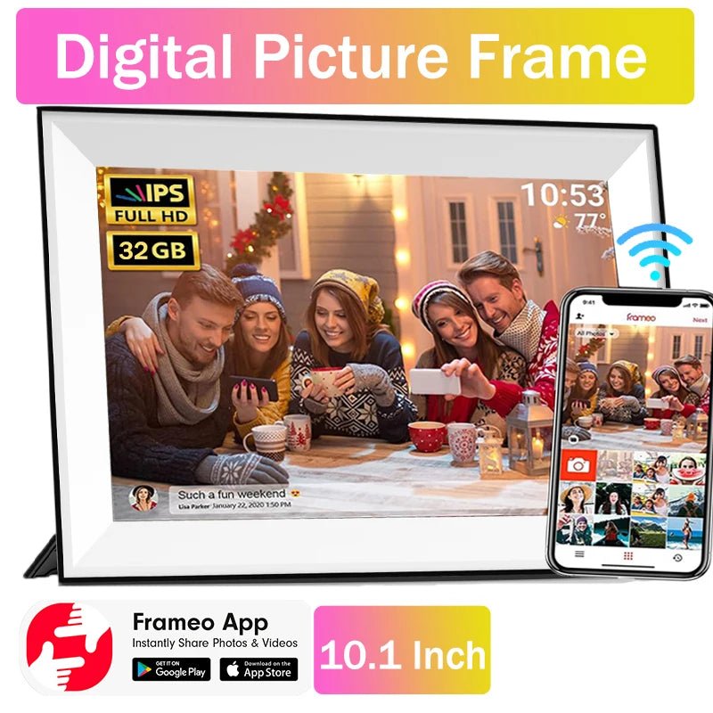 Frameo 10.1 Inch WiFi Digital Picture Frame 1280x800 HD IPS Touch Screen Digital Photo Frame Electronic 32GB Memory Auto-Rotate - Velvet Haven